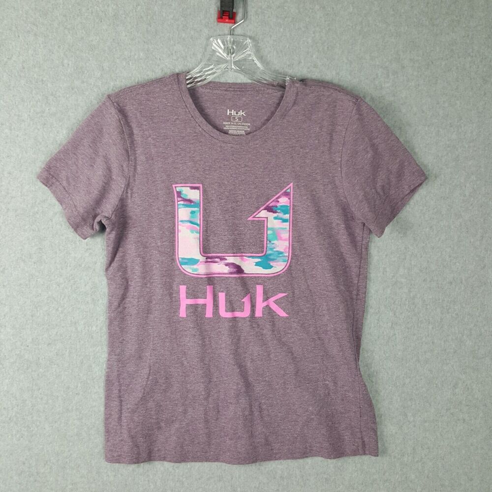 HUK Shirt Women's Purple Graphic Print Fishing Wear Short Sleeve Sz Small